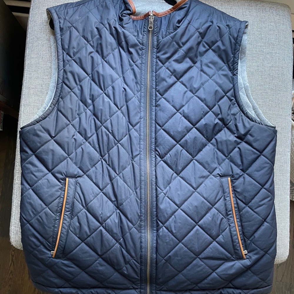Brooks Brothers reversible quilted vest with leather trim